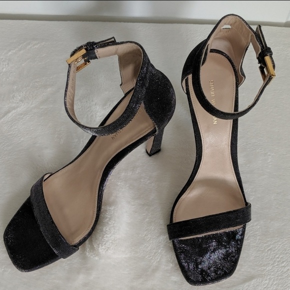 Stuart Weitzman 100 Square Black Night Nudist Stiletto Black Metallic 10.5 NIB - Picture 5 of 8